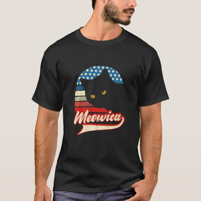 Retro Katt 4:e Juli Meowica Merica Män Usa Ameri T Shirt (Framsida)