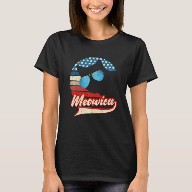 Retro-katt 4 juli Meowica Merica Manar Usa Ameri T Shirt (Framsida)