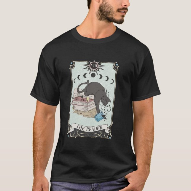 Retro-katt-Bokar, läsarens Tarot Card Halloween Re T Shirt (Framsida)