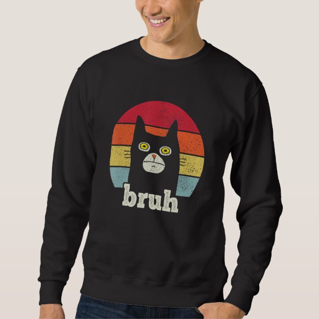 Retro Katt Bruh  Meme Slang Broder Hälsning Tonåri Lång Ärmad Tröja (Framsida)