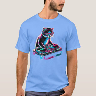 Retro Katt DJ Disco Party Musik Present Rolig Katt T Shirt