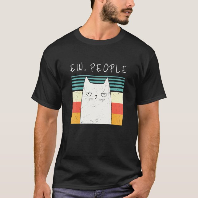 Retro Katt  Ew Människor Meow Katt Kattunge Ew Män T Shirt (Framsida)