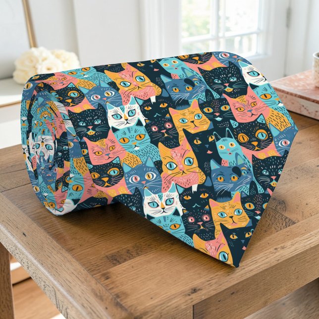 Retro Katt Grafisk Skräddarsydd Slip Slips (Skapare uppladdad)