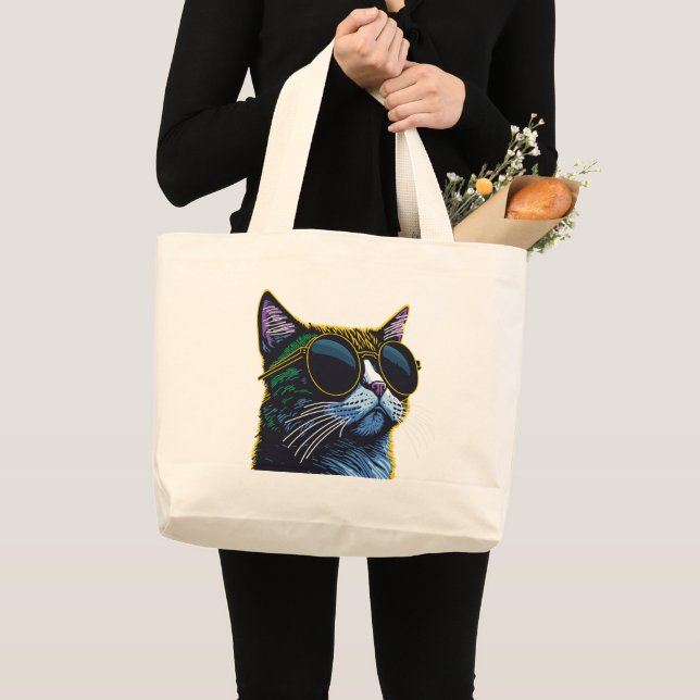 Retro Katt: Gula Glasögon Charm Jumbo Tygkasse (Framsida (produkt))