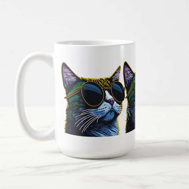 Retro Katt: Gula Glasögon Charm Kaffemugg (Vänster)