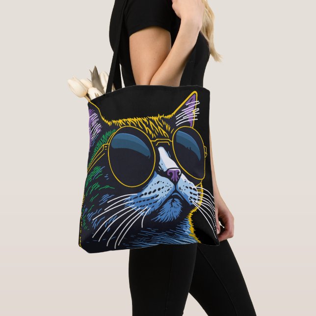 Retro katt: gula glasögon charm tygkasse (Närbild)