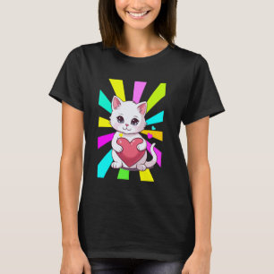 Retro Katt Hjärta Hjärta Alla Hjärtans Dag Kattung T Shirt