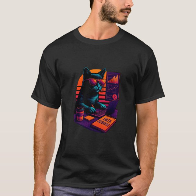 Retro katt med data AI-färdigheter Data Scientist T Shirt (Framsida)
