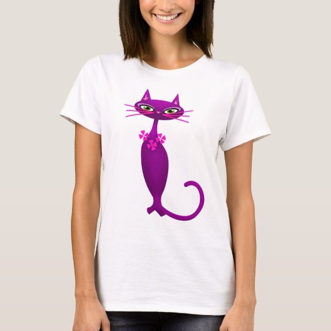 Retro katt mitt århundrade söt girig t shirt (Framsida)