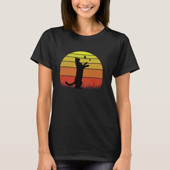 Retro Katt och Fjärilar T-Shirt (Framsida)
