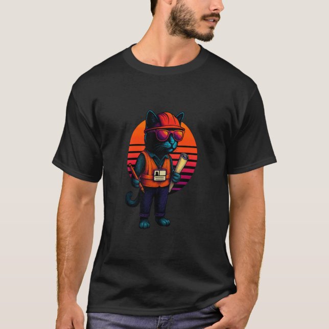 Retro katt ritning undersökning civilingenjörstekn t shirt (Framsida)