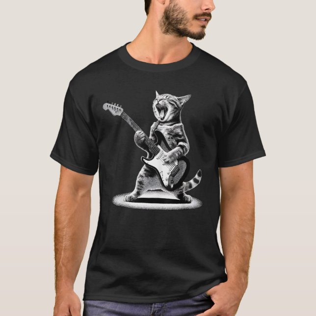 Retro Katt Rockmusik T Shirt (Framsida)