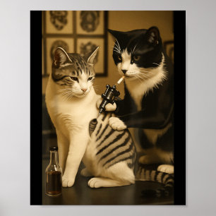 Retro Katt Rökande Tatovering Bläckad Katt Konstnä Poster