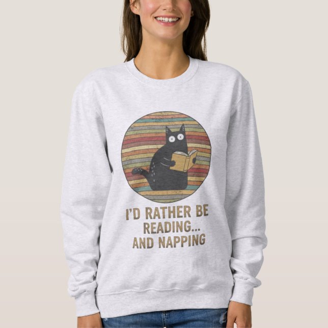 Retro katt som läser böcker - present till kattäls t shirt (Framsida)