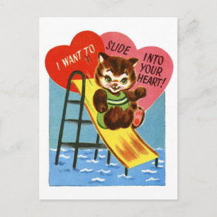 Retro-katt som leds in i ditt hjärta Valentine Vykort