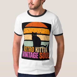 Retro Katt Vintage Själ Retro Grafik för Svart Kat T Shirt