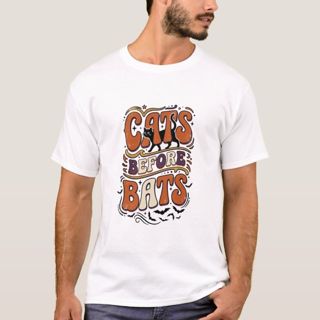 Retro katter före fladdermöss typografi svart Hall T Shirt (Framsida)