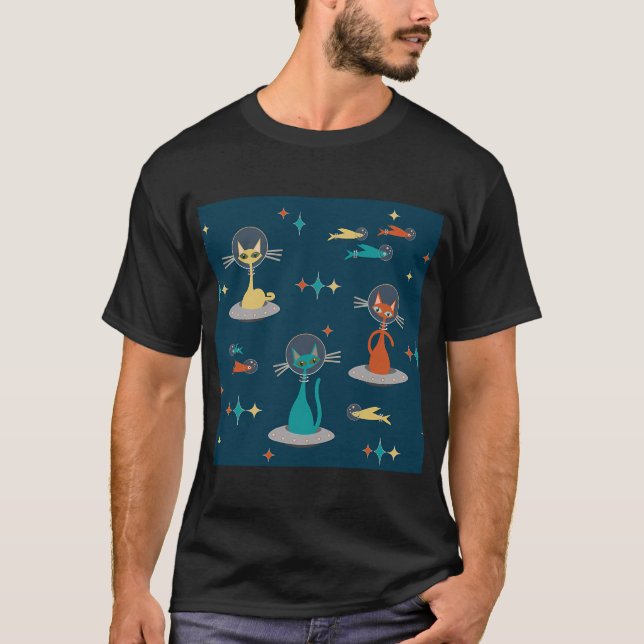 Retro katter i rymden t shirt (Framsida)