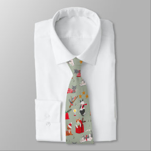 Retro katter vintage grön jul slips
