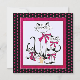 Retro kattfamilj och mus julkort
