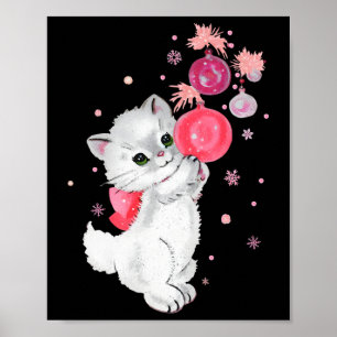 Retro-kattlekar med Rosa julprydnad Poster