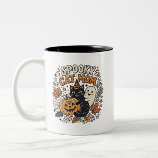 Retro kattmamma Halloween-grafik Två-Tonad Mugg