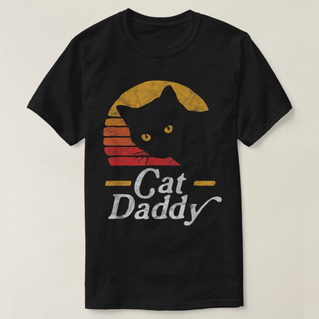 Retro Kattpappa Svart Kattdesign T Shirt (Design framsida)
