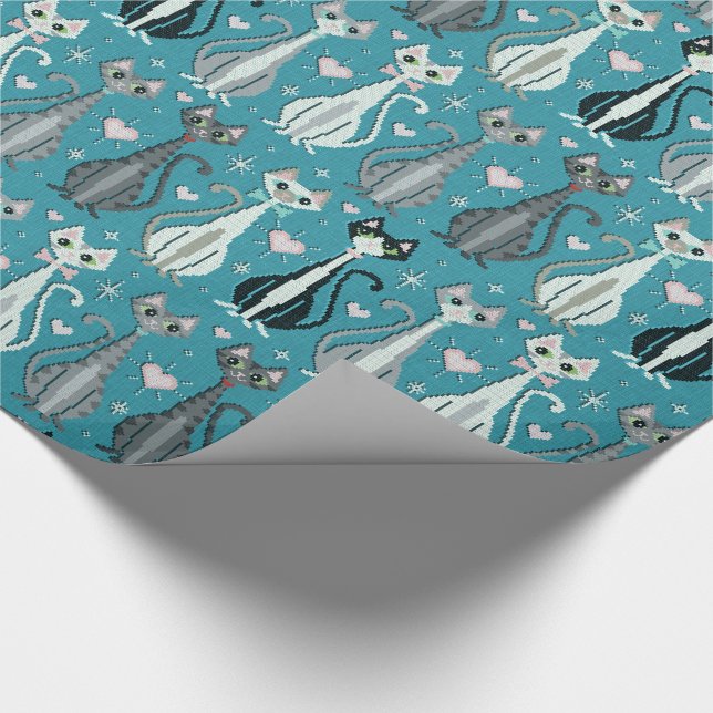 Retro Kattunge (faux) Kor Stitch ©studioxtine Presentpapper (Hörn)