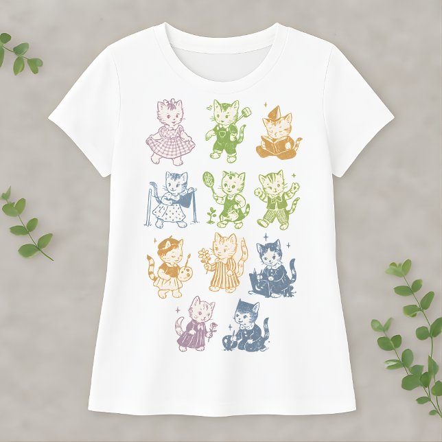Retro Kawaii Katt Söt Retro Kitty Illustration T Shirt (Skapare uppladdad)