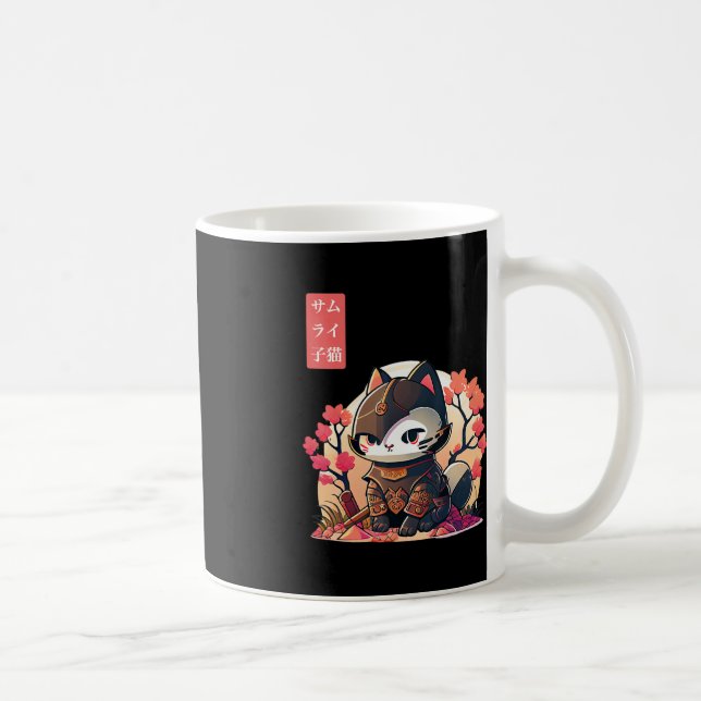 Retro Kawaii Samurai Cat med Cherry Blommar Träd Kaffemugg (Höger)