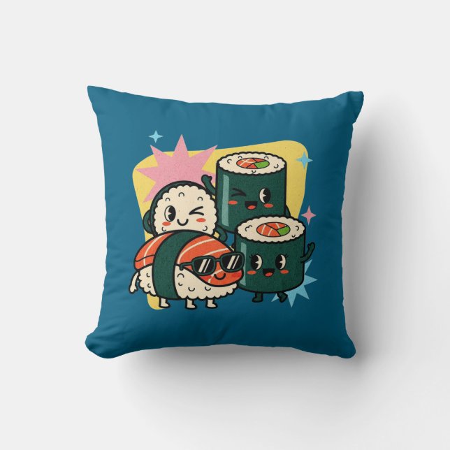 Retro Kawaii Sushi Söt Japansk Mat Kudde (Framsida)