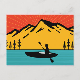 Retro Kayaking Boot Paddling på fliken Sjö Vykort
