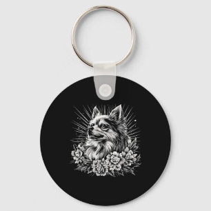 Retro Keeshond Hund älskare Tattoo Stil Nyckelring
