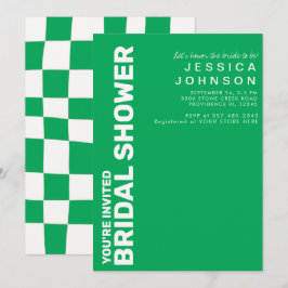 Retro Kelly Grönt White Checkerboard-Möhippa Inbjudningar