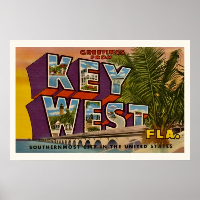 Retro Key West Florida 20x30 Postcard Print Poster (Framsidan)