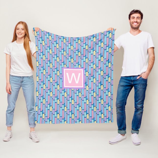 Retro Kids Colorful Geometric Monogram Fleecefilt (På plats)