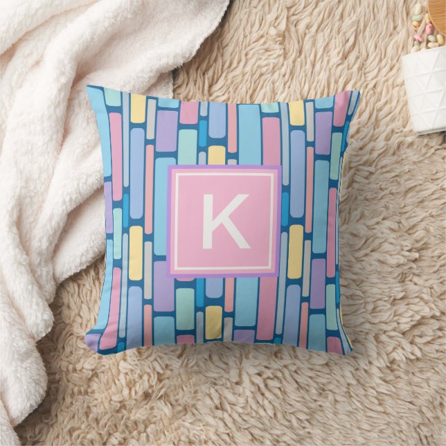 Retro Kids Colorful Geometric Monogram Kudde (Filt)
