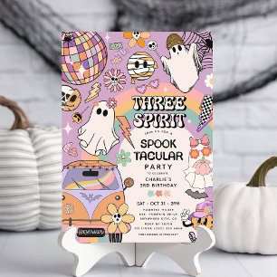 Retro Kids Halloween 3-års födelsedagsfest Inbjudningar
