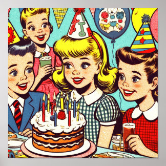 Retro Kids Party Tecknader Poster