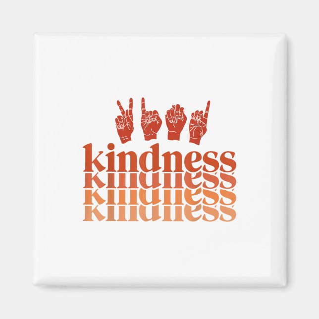 Retro Kindness Döv Awareness Shirt-teckenspråk Magnet (Framsidan)