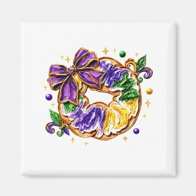 Retro King Cake Coquette Bow Beads Glad Mardi Gra Magnet (Framsidan)