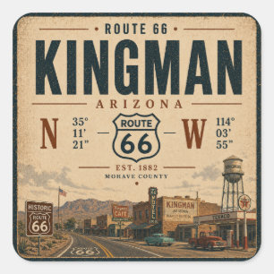 Retro Kingman Arizona Route 66 dekal Fyrkantigt Klistermärke