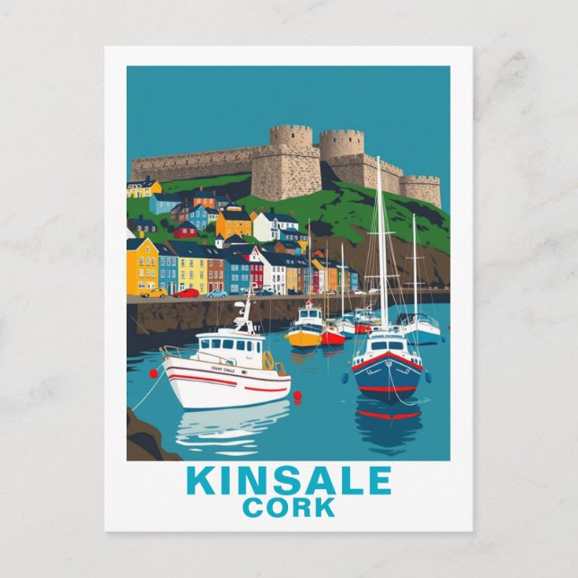 Retro Kinsale Cork Ireland Irish Coastal Village Vykort (Framsida)