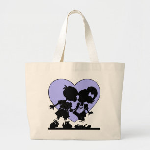 Retro Kiss Tecknad Boy and Girl Blue Hjärta Jumbo Tygkasse