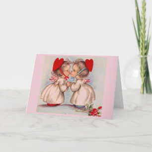 Retro Kissing Änglar Valentine Day Note Card Helgkort