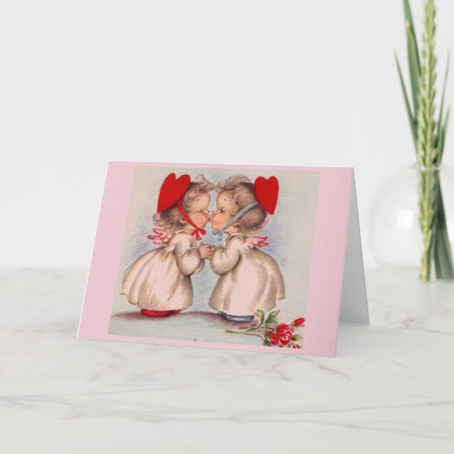 Retro Kissing Änglar Valentine Day Note Card Helgkort (Framsida)