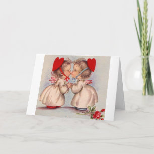 Retro Kissing Änglar Valentine Day Note Card Helgkort