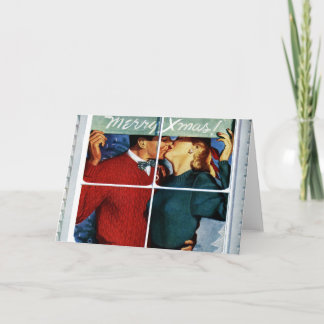 Retro Kissing jul-par-kort Helgkort