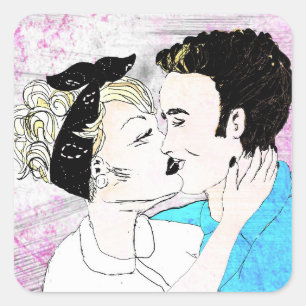 Retro Kissing par Fyrkantigt Klistermärke