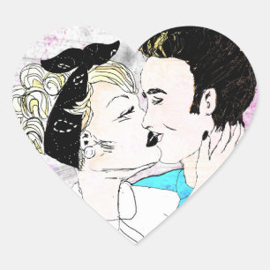 Retro Kissing par Hjärtformat Klistermärke